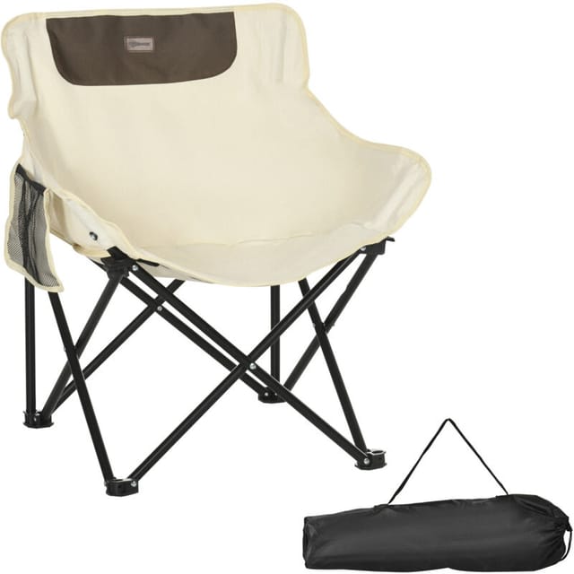 Campingstuhl, Klappbarer Gartenstuhl Mit Seitentasche, Stahlbeine, Klappsessel Mit Tragetasche Für Pool Und Strand, Oxford-gewebe, Weiß