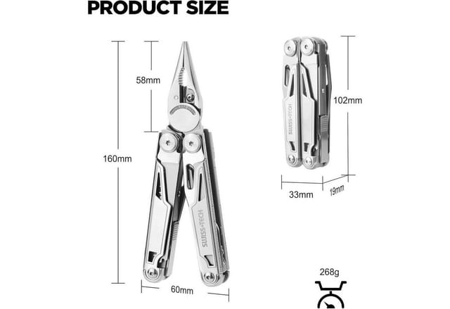 Swiss+tech 16-in-1 Multifunktionszange Edelstahl Mit Schere Messer Säge Silber