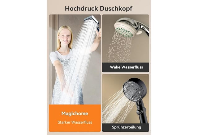 Duschkopf Handbrause Hochdruck 6 Strahlarten Quadratisch Mit Schlauch
