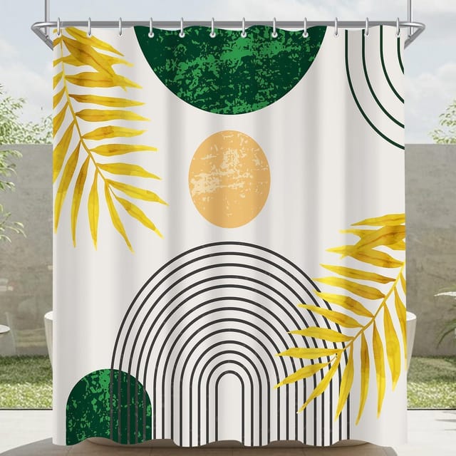 Duschvorhang Polyester Dunkelgrün Blätter Linie 180 X 160 Cm