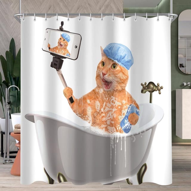 Duschvorhang Polyester Waschbar Cat Selfies 160 X 160 Cm