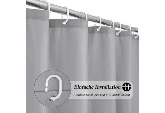 Duschvorhang Überlänge 200x240 Grau Textile Polyester Wasserdicht Antischimmel