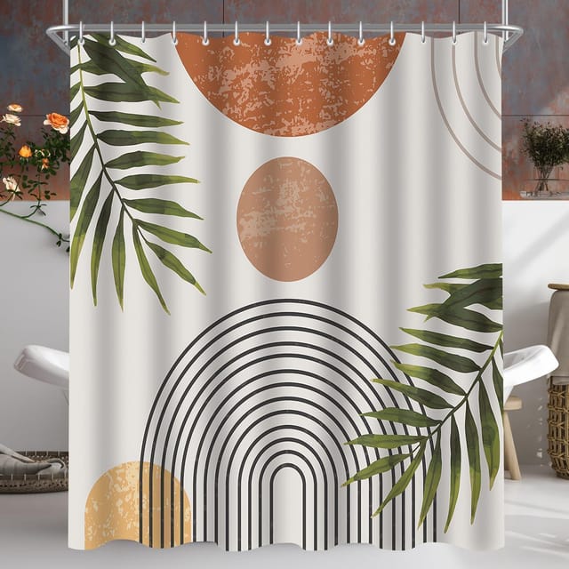 Duschvorhang 120x200cm Blätter Linie Saum Textil Wasserabweisend 8 Ösen
