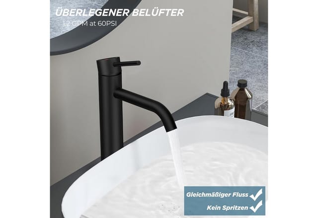 Forious Schwarz Hoch Waschtischarmatur 190 Mm Einhand Einhebelmischer Badezimmer
