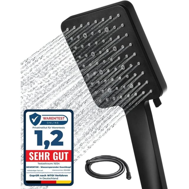 Newentor Schwarz Duschkopf Mit Schlauch Massage Regendusche 6 Strahlarten