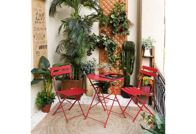Grand Patio Bistro Set 3 Stück Gartenmöbel Klappbar Stahl Rot