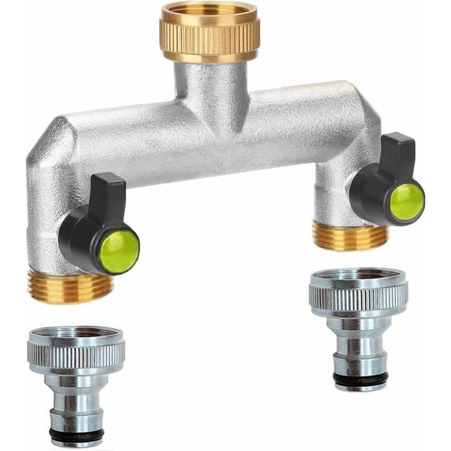 2-wege Wasserverteiler 3/4 Zoll Mit Adapter Gartenschlauch Kugelhahn