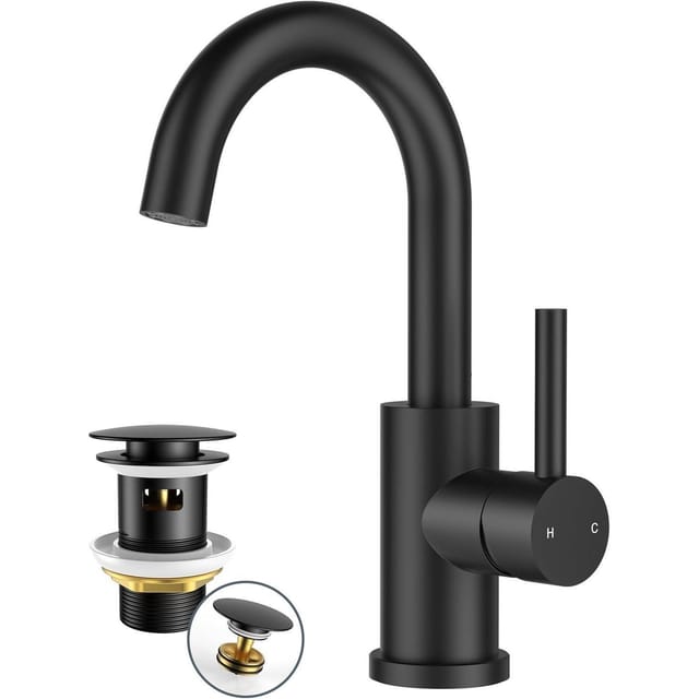 Waschtischarmatur Edelstahl 360 175mm Mit Ablaufgarnitur Matt-schwarz