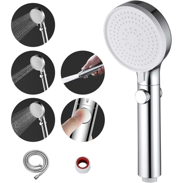 Chrom Duschkopf Handbrause 3 Strahlarten Duschschlauch Wassersparend Hochdruck