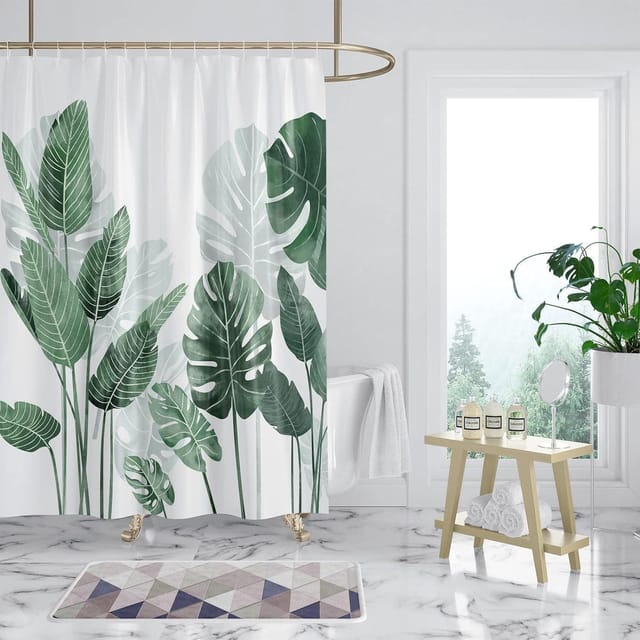 Duschvorhang 180x200 Anti-schimmel Tropical Leaf Design Polyester Magnetisches