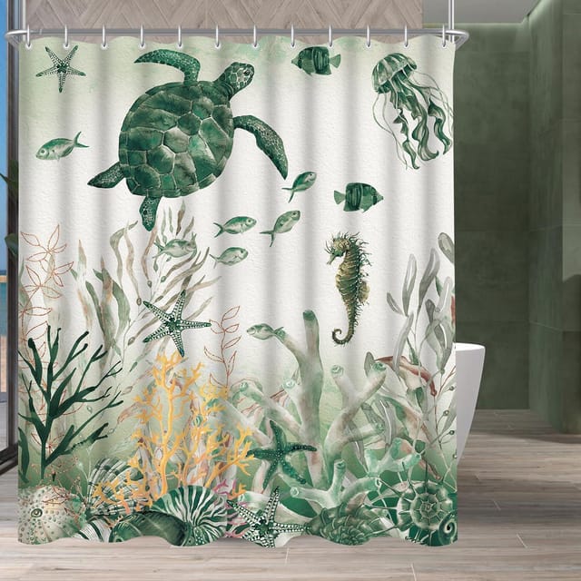 Duschvorhang 240x200cm Meeresschildkröte Antischimmel Textil Ösen Badewanne