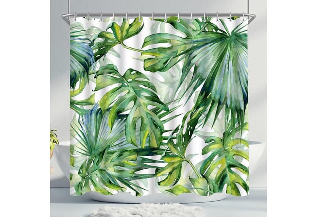 Duschvorhang 120x200cm Grün Blätter, Antischimmel Textil, Wasserdicht, Waschbar