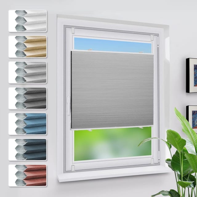 Verdunklungsplissee Klemmfix Waben Ohne Weiß-hellgrau B90 X H130 Cm