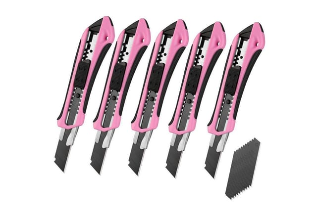 5er Set Cuttermesser 18mm Sk5 Klingen Gummigriff In Rosa & Schwarz