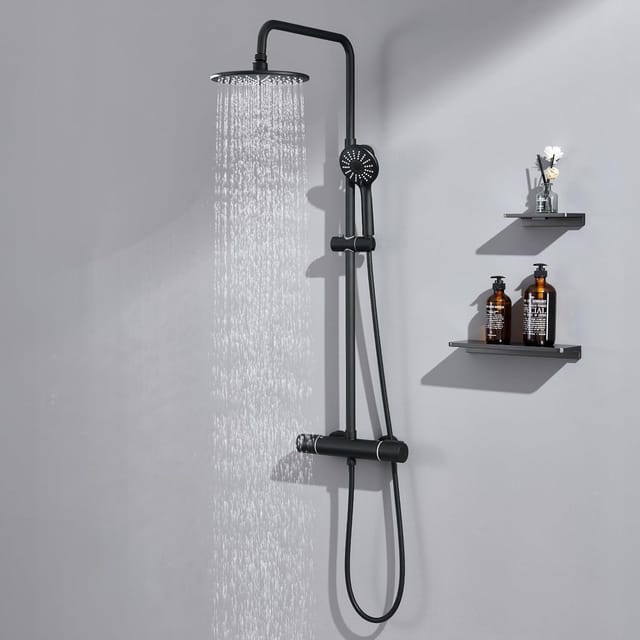 Auralum Duschsystem Thermostat Schwarz Regendusche Höhenverstellbar