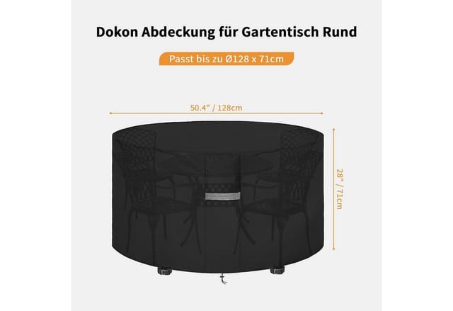 Dokon Gartenmöbel Abdeckung Wasserdicht 600d Oxford Gewebe Ø128x71cm