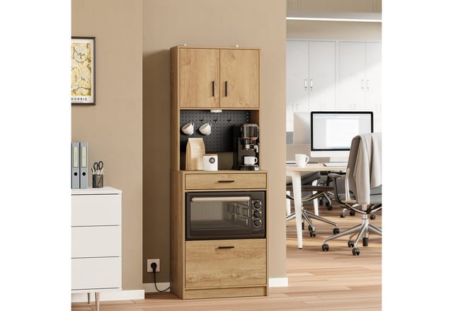 Sobuy Hochschrank Light Oak Mit 2 Türen Standschrank Mit 2 Schubladen Und Steckdose Küchenregal Aus Spanplatte 60×40×170 Cm Tragkraft 75 Kg Fsb98-e-n