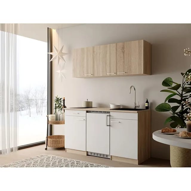 Respekta Miniküche Ingrid (Breite: 150 cm, Weiß, Mit Kochfeld + Kühlschrank)