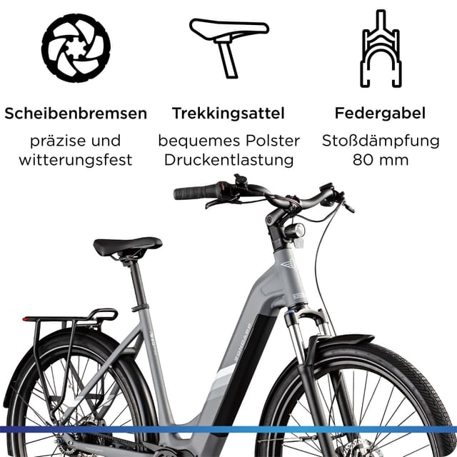 Zündapp E-Bike Trekking X850 Pro 27,5 Zoll 5-Gang 550 Wh grau