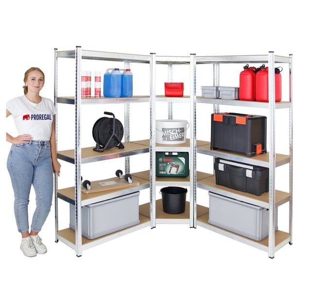 PROREGAL Mega Deal 1x Eckregal & 2x Schwerlastregal Ragnar Fachlast 175 kg Verzinkt