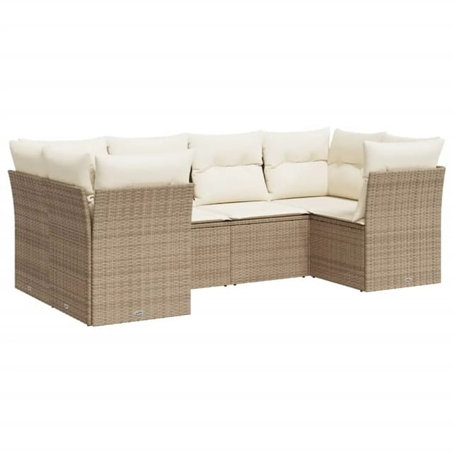 vidaXL 6-tlg Garten-Sofagarnitur mit Kissen Beige Poly Rattan Modell 49