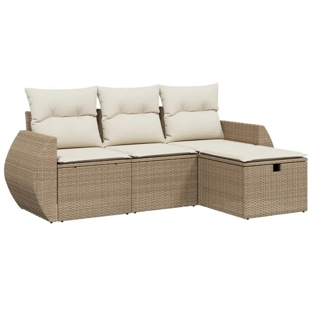 vidaXL 4-tlg Garten-Sofagarnitur mit Kissen Beige Poly Rattan Modell 51