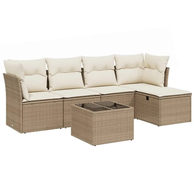 vidaXL 6-tlg Garten-Sofagarnitur mit Kissen Beige Poly Rattan Modell 130