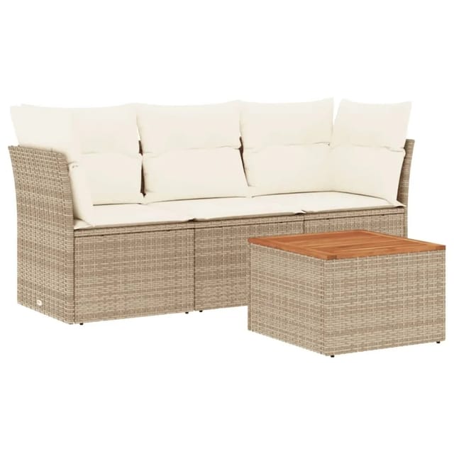vidaXL 4-tlg Garten-Sofagarnitur mit Kissen Beige Poly Rattan Modell 58