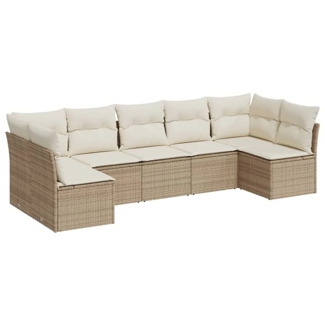 vidaXL 7-tlg Garten-Sofagarnitur mit Kissen Beige Poly Rattan Modell 75