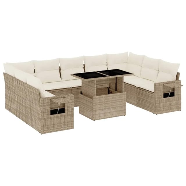 vidaXL 10-tlg Garten-Sofagarnitur mit Kissen Beige Poly Rattan Modell 220