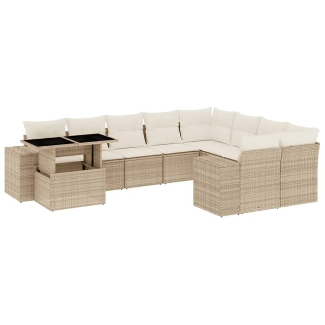 vidaXL 10-tlg Garten-Sofagarnitur mit Kissen Beige Poly Rattan Modell 240