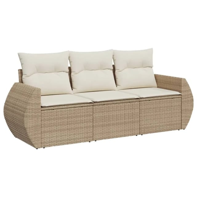 vidaXL 3-tlg Garten-Sofagarnitur mit Kissen Beige Poly Rattan Modell 1