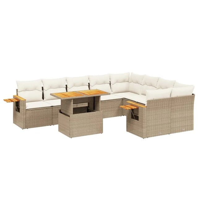 vidaXL 10-tlg Garten-Sofagarnitur mit Kissen Beige Poly Rattan Modell 214
