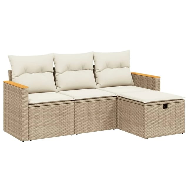 vidaXL 4-tlg Garten-Sofagarnitur mit Kissen Beige Poly Rattan Modell 67