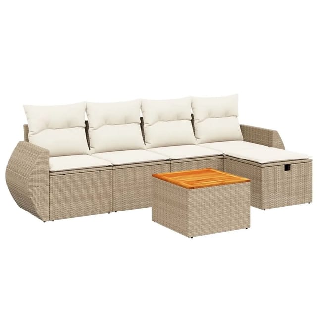 vidaXL 6-tlg Garten-Sofagarnitur mit Kissen Beige Poly Rattan Modell 150