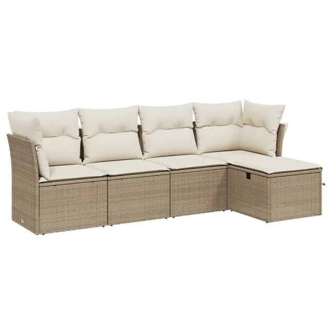 vidaXL 5-tlg Garten-Sofagarnitur mit Kissen Beige Poly Rattan Modell 132