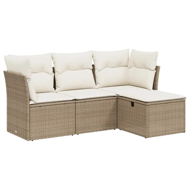 vidaXL 4-tlg Garten-Sofagarnitur mit Kissen Beige Poly Rattan Modell 54