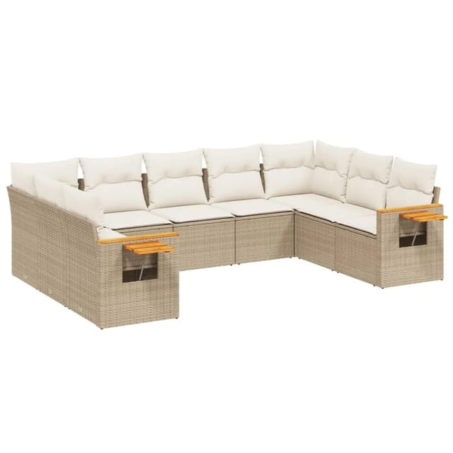 vidaXL 9-tlg Garten-Sofagarnitur mit Kissen Beige Poly Rattan Modell 119