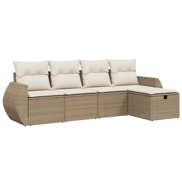 vidaXL 5-tlg Garten-Sofagarnitur mit Kissen Beige Poly Rattan Modell 127