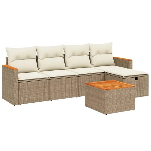 vidaXL 6-tlg Garten-Sofagarnitur mit Kissen Beige Poly Rattan Modell 226