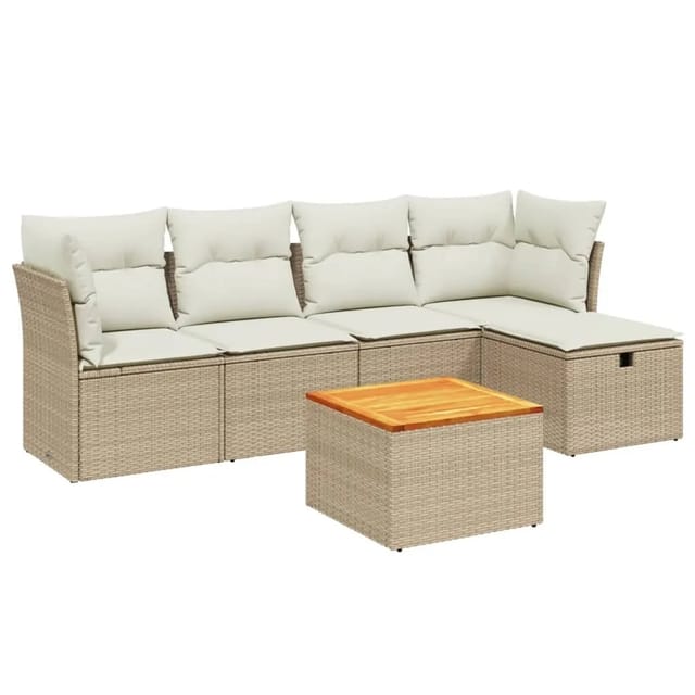 vidaXL 6-tlg Garten-Sofagarnitur mit Kissen Beige Poly Rattan Modell 225