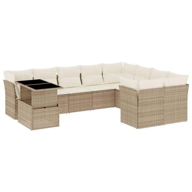vidaXL 10-tlg Garten-Sofagarnitur mit Kissen Beige Poly Rattan Modell 217