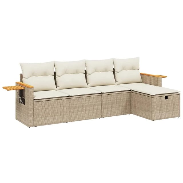 vidaXL 5-tlg Garten-Sofagarnitur mit Kissen Beige Poly Rattan Modell 136
