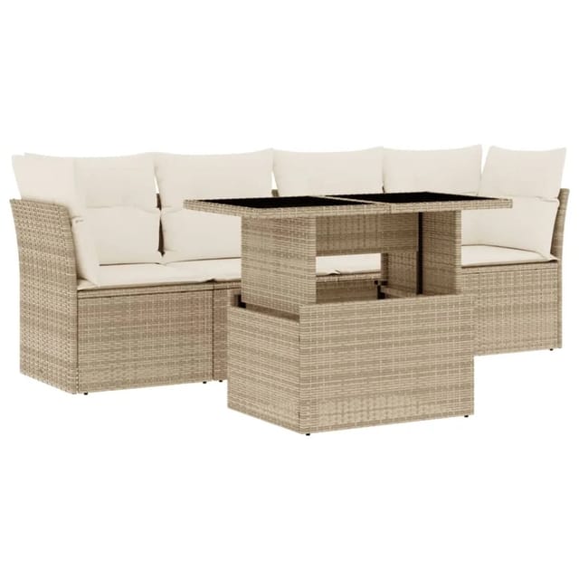 vidaXL 5-tlg Garten-Sofagarnitur mit Kissen Beige Poly Rattan Modell 208