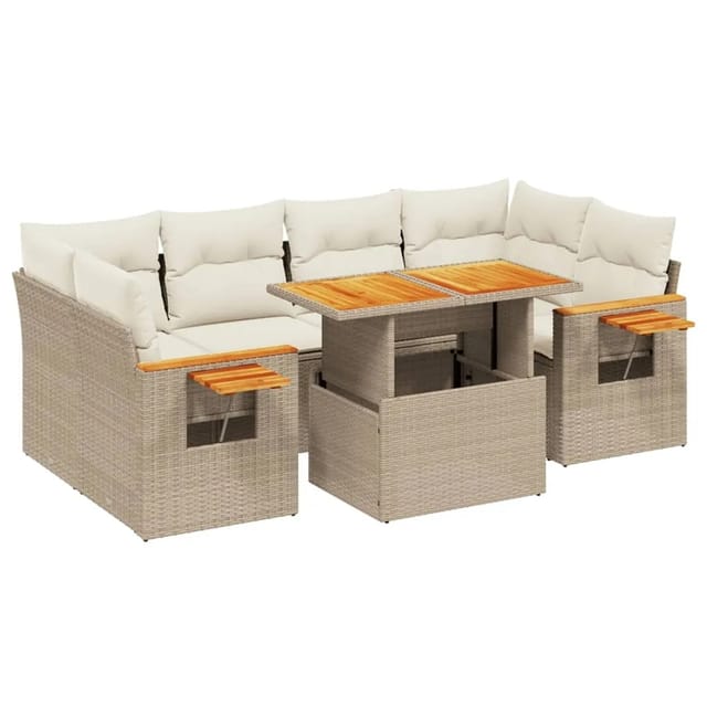 vidaXL 7-tlg Garten-Sofagarnitur mit Kissen Beige Poly Rattan Modell 389
