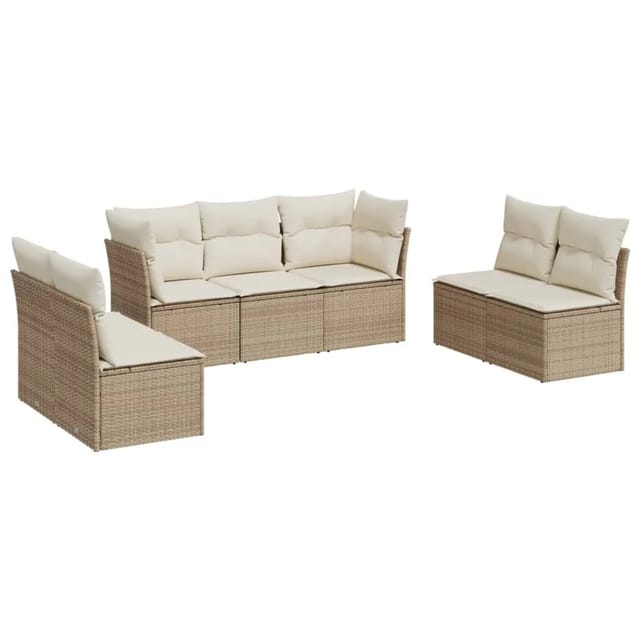 vidaXL 7-tlg Garten-Sofagarnitur mit Kissen Beige Poly Rattan Modell 7