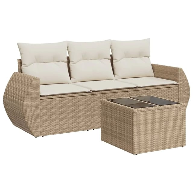 vidaXL 4-tlg Garten-Sofagarnitur mit Kissen Beige Poly Rattan Modell 11