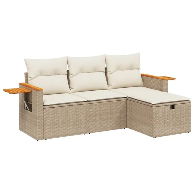 vidaXL 4-tlg Garten-Sofagarnitur mit Kissen Beige Poly Rattan Modell 61