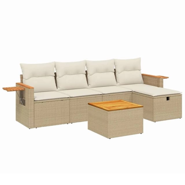 vidaXL 6-tlg Garten-Sofagarnitur mit Kissen Beige Poly Rattan Modell 140