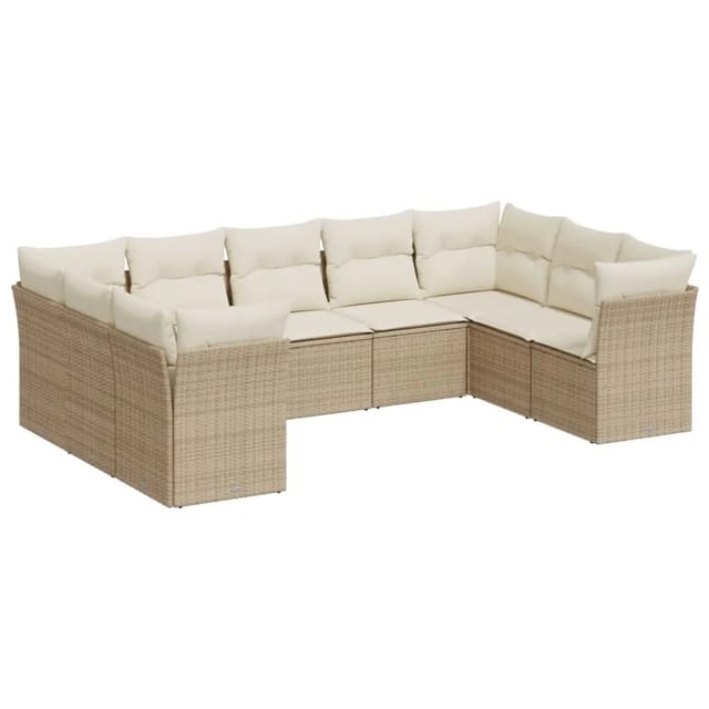 vidaXL 9-tlg Garten-Sofagarnitur mit Kissen Beige Poly Rattan Modell 31